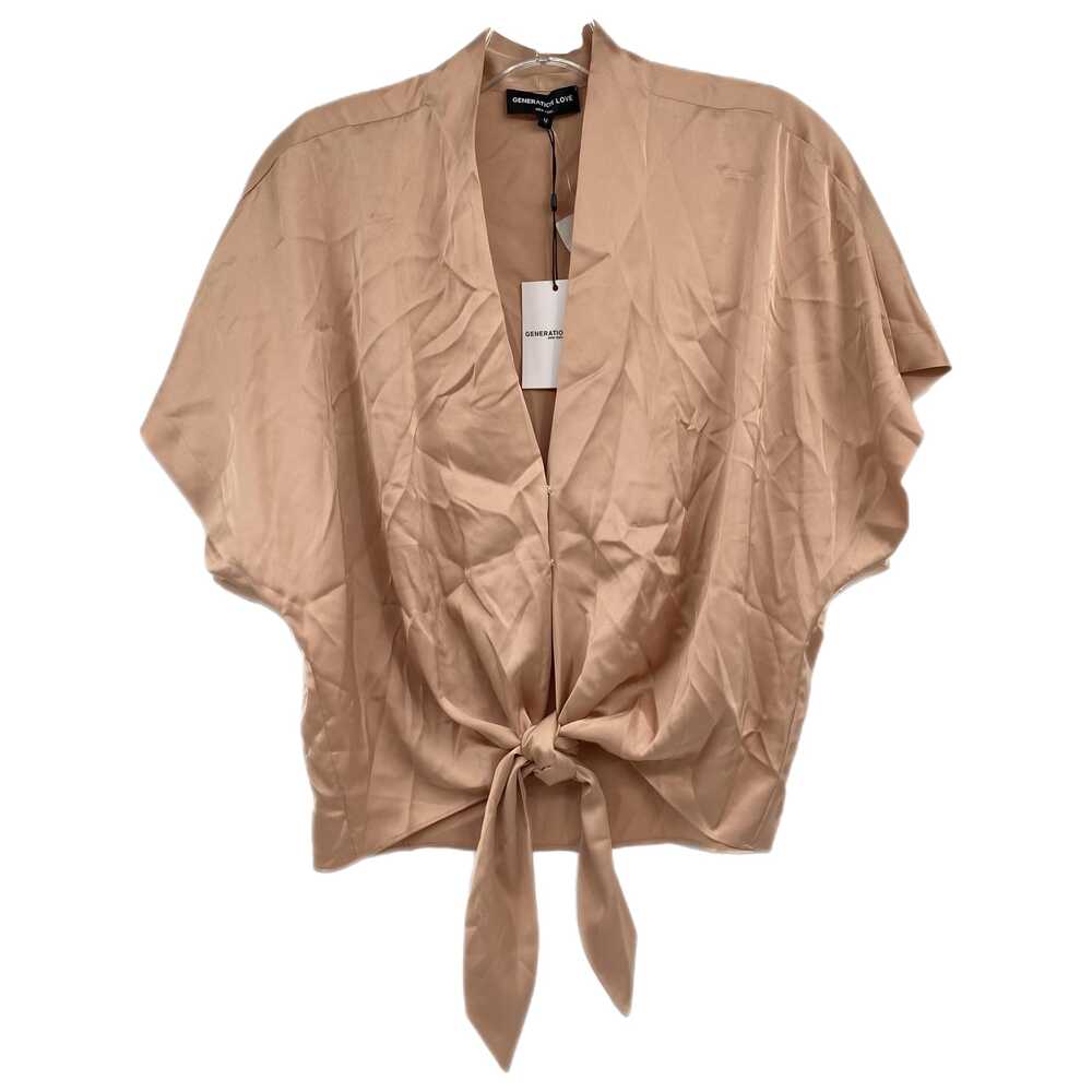 Generation Love Tan Blouse Satin Tie Front V-Neck Short Sleeve | Womens M